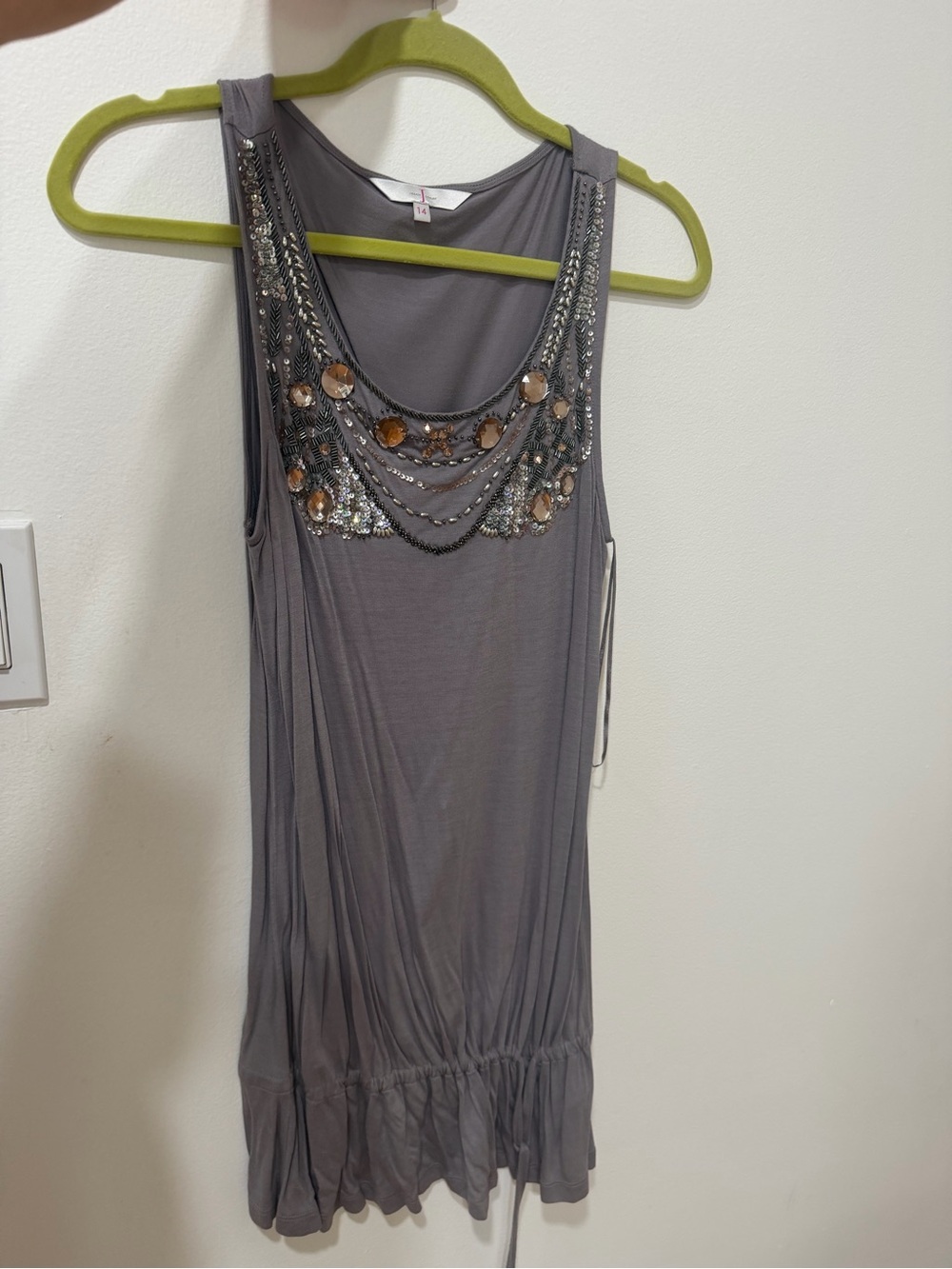 Embellished Grey Sleeveless Tunic Dress